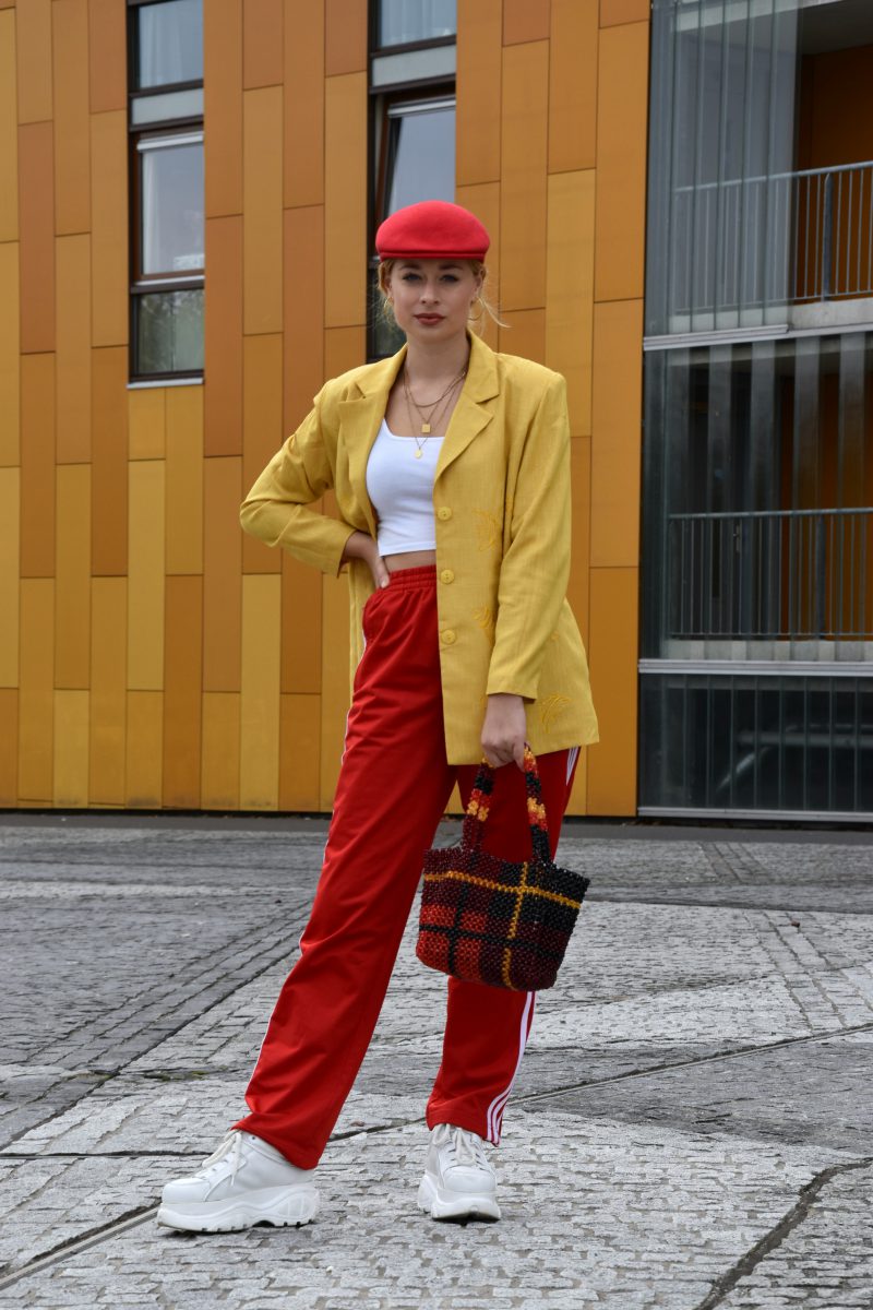 red black and yellow outfit